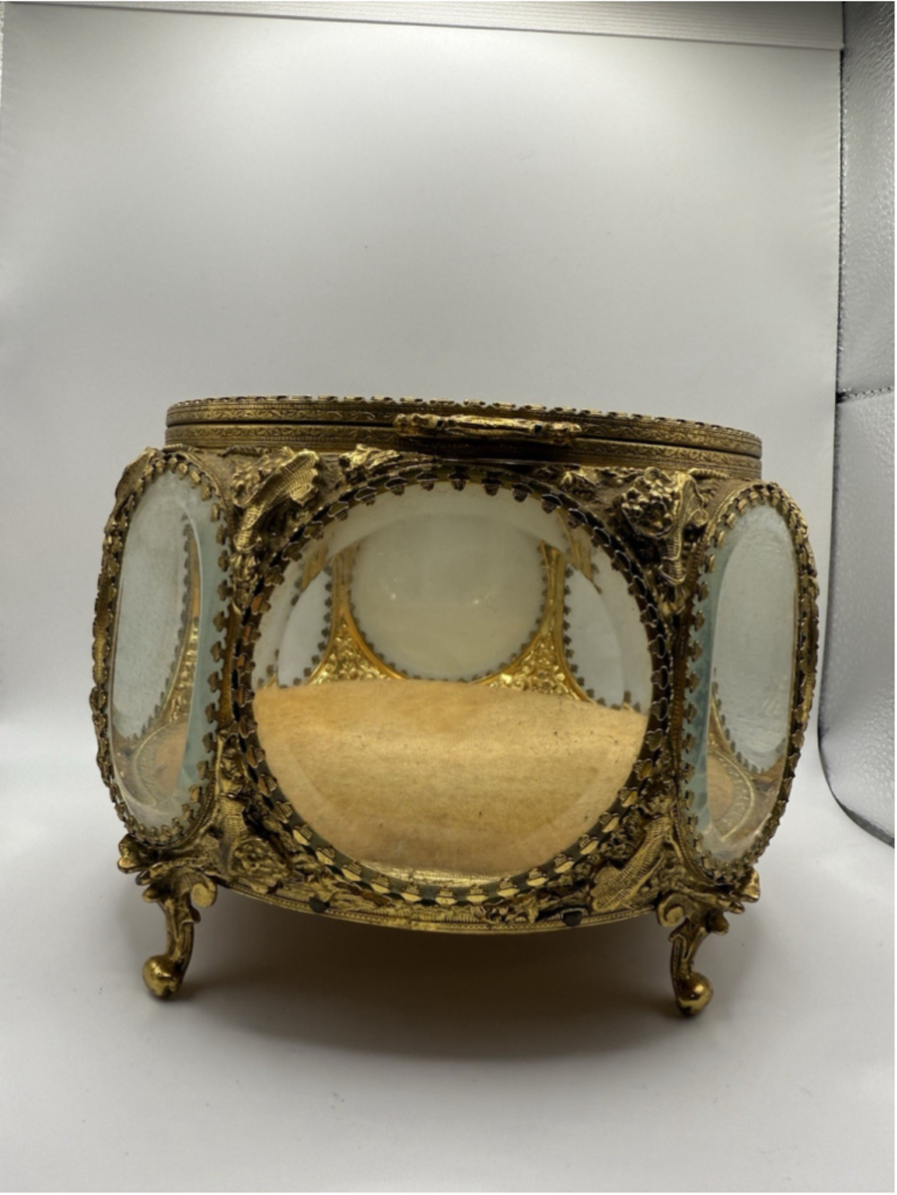Vintage Ormolu 5 Sided Jewelry Casket Beveled Glass Trinket Box - Picture 2 of 7